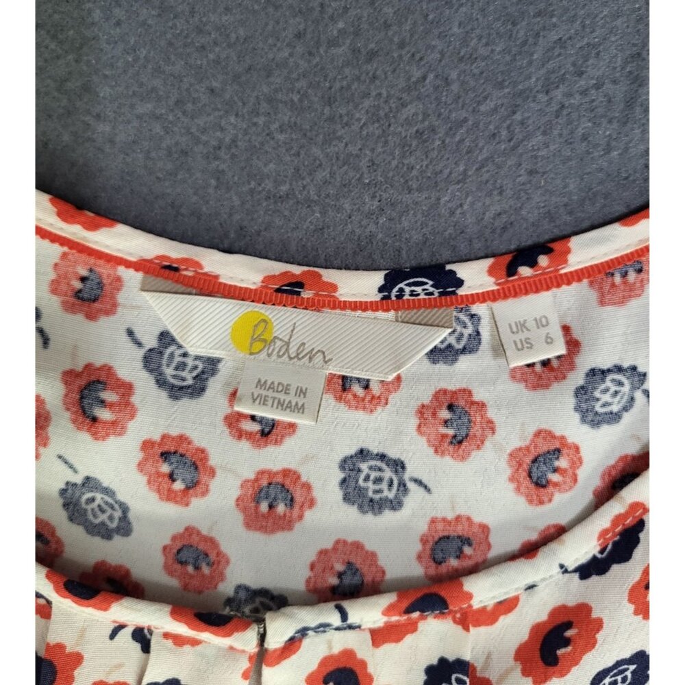 Boden Women's Pleat Front Keyhole Floral Print Blouse SZ 6 Viscose - Picture 6 of 7